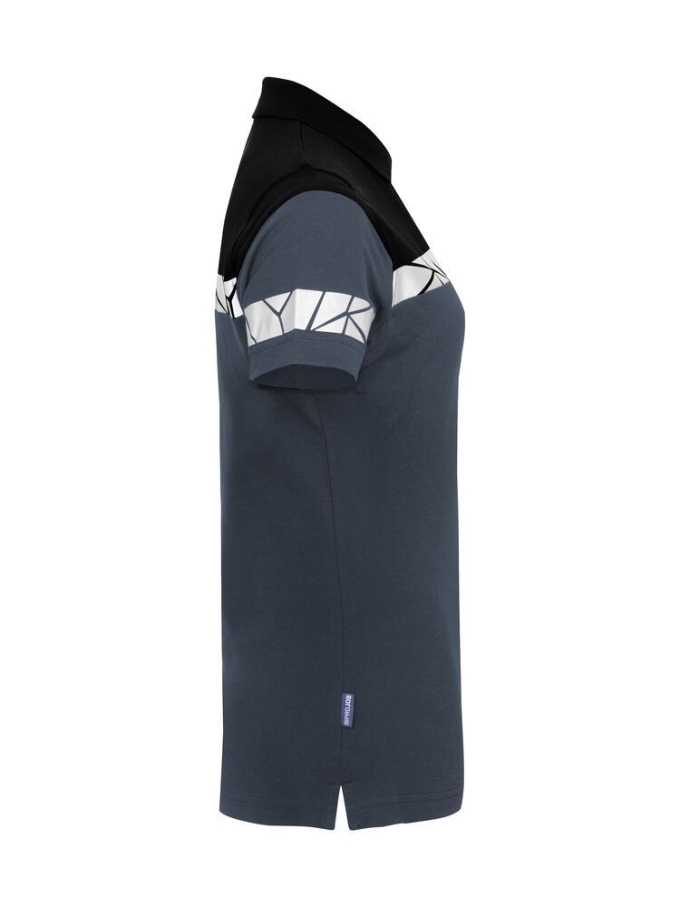 Marineblaues Warnschutz Poloshirt für Damen mit reflektierenden Details und klassischem Kragen
