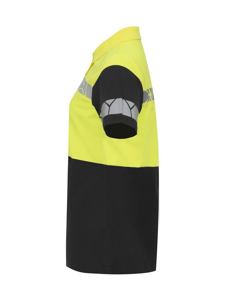 Gelbes Damen-Poloshirt mit reflektierenden Details und klassischem Kragen