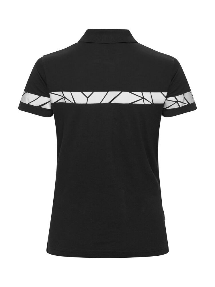 Schwarzes Damen-Poloshirt mit reflektierenden Einsätzen und klassischem Polokragen