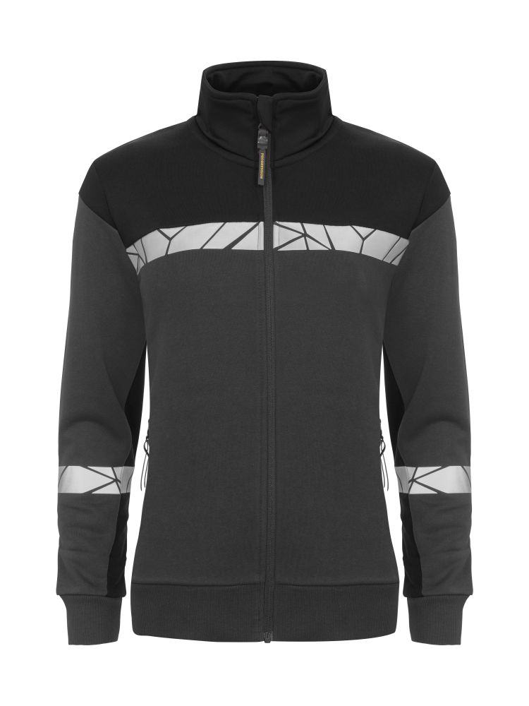 Graue Damen-Sweatjacke mit Reflektoren, Stehkragen und figurbetontem Schnitt