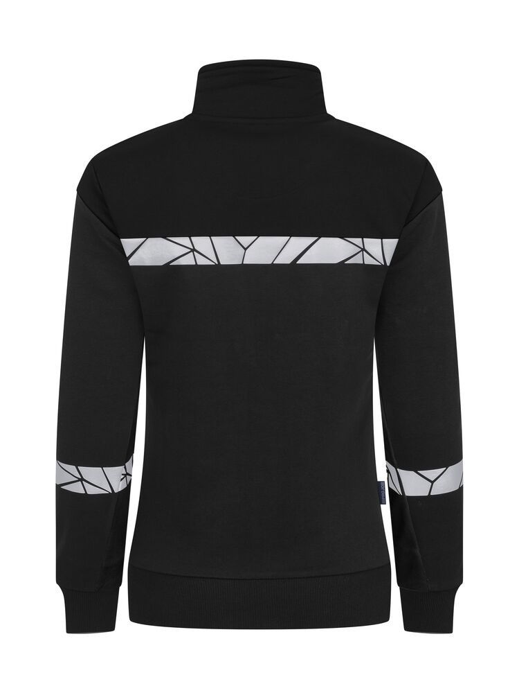 Schwarze Damen-Sweatjacke mit Reflektoren, Stehkragen und figurbetontem Schnitt