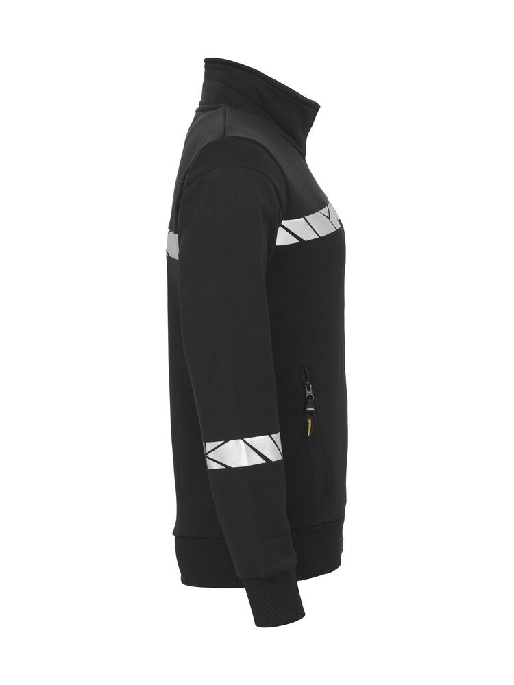 Schwarze Damen-Sweatjacke mit Reflektoren, Stehkragen und figurbetontem Schnitt