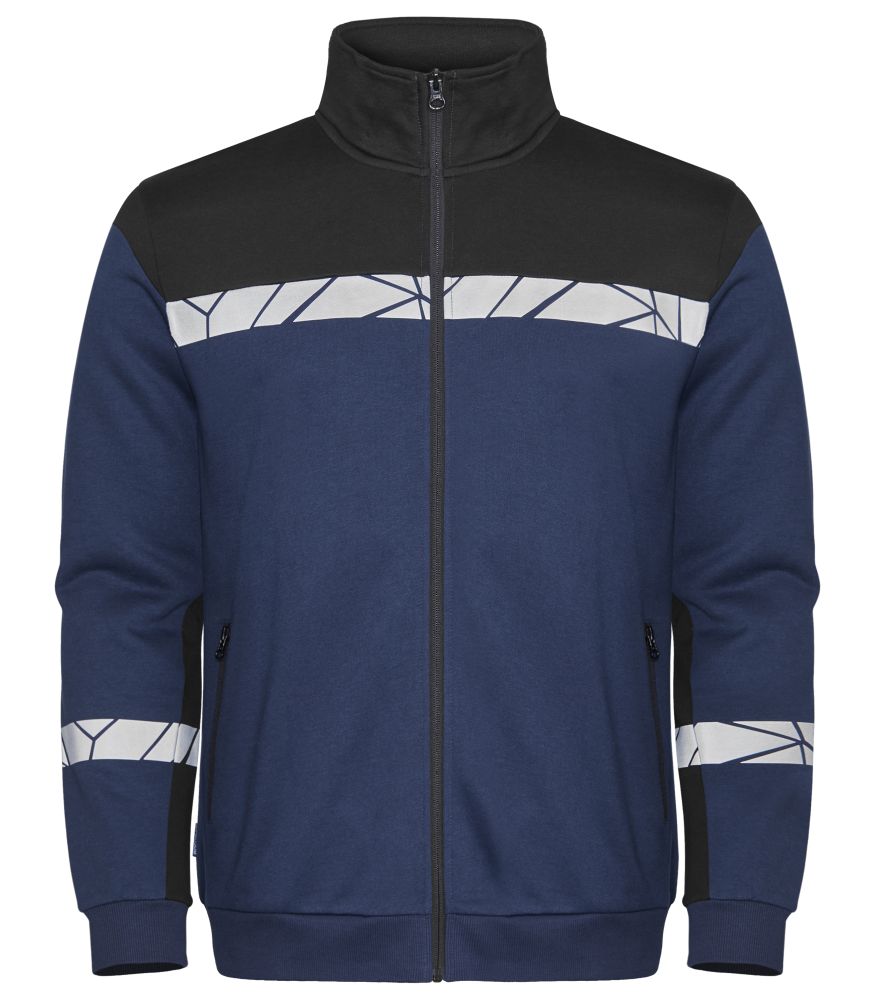 Marineblaue Herren-Sweatjacke mit Reflektoren, sportlicher Passform und Stehkragen
