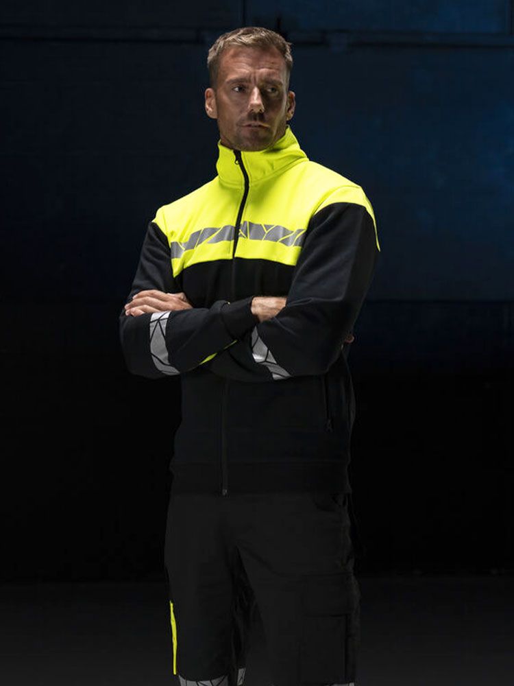 Gelbe Warnjacke Herren mit Reflektoren, sportlicher Passform und Stehkragen