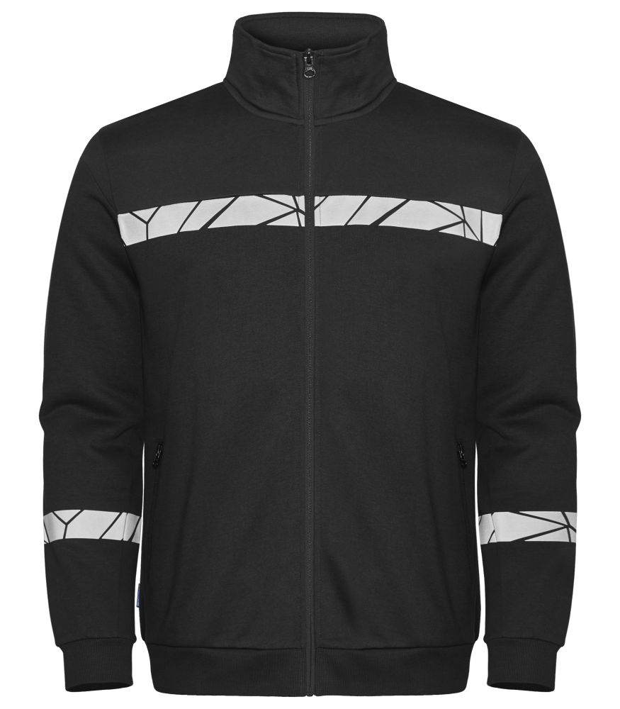 Schwarze Herren-Sweatjacke mit Reflektoren, sportlichem Schnitt und Stehkragen