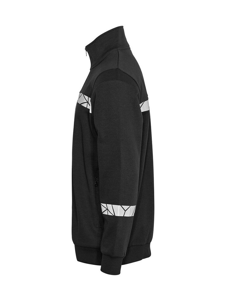 Schwarze Herren-Sweatjacke mit Reflektoren, sportlichem Schnitt und Stehkragen