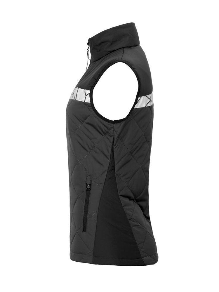 Graue Damen-Steppweste mit reflektierenden Einsätzen und praktischen Taschen