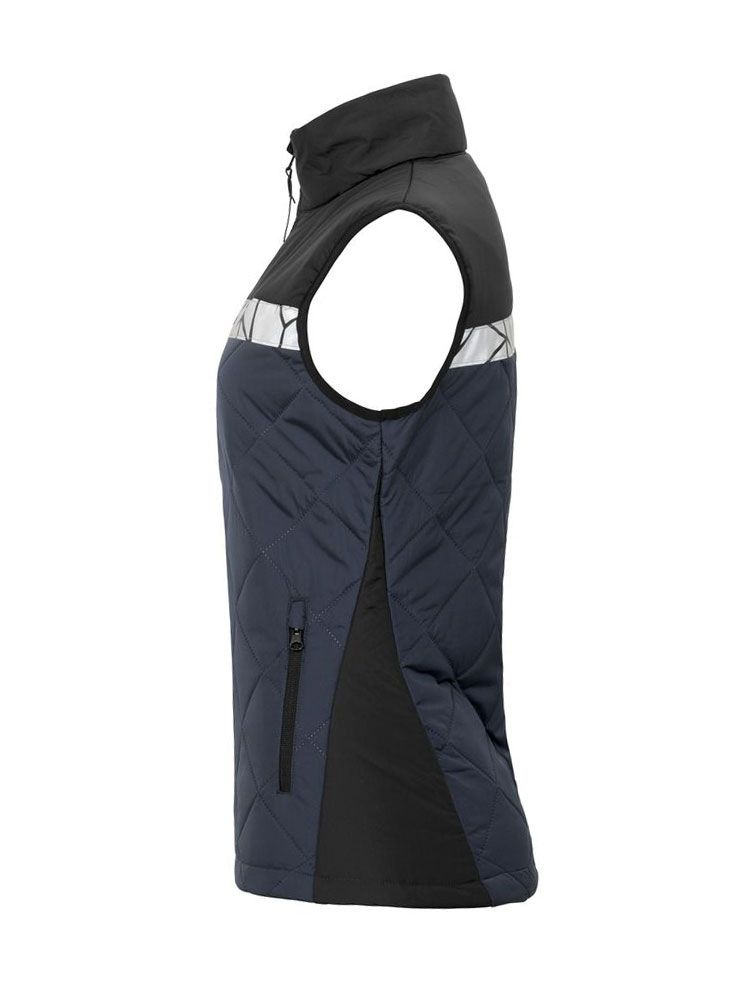 Marineblaue Damen-Steppweste mit reflektierenden Einsätzen und Reißverschlusstaschen