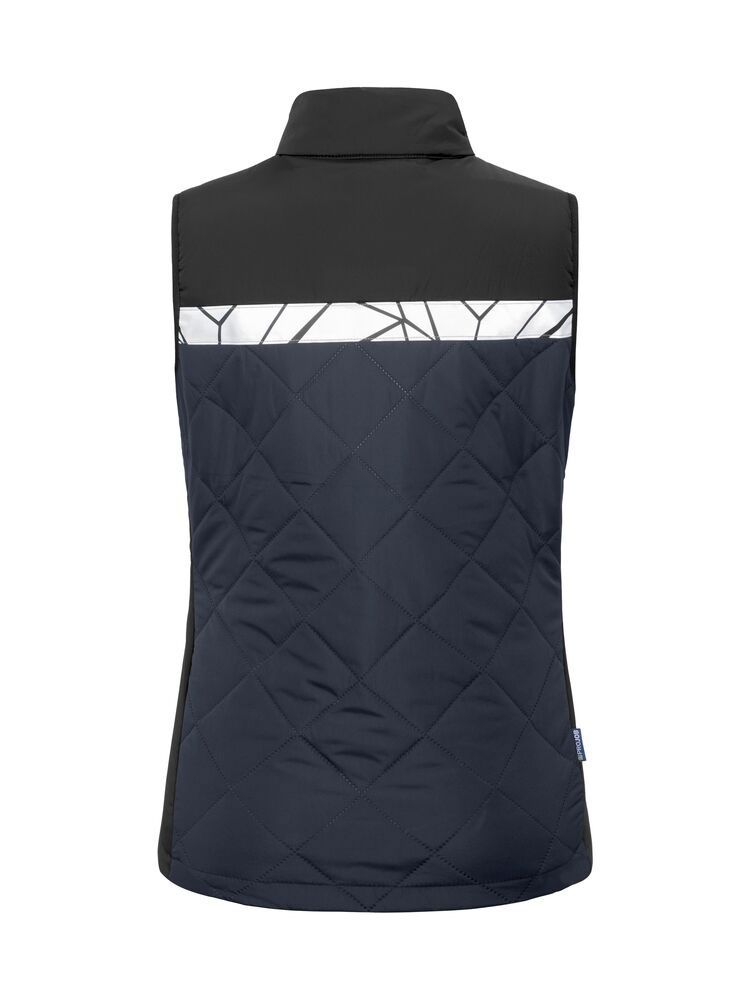 Marineblaue Damen-Steppweste mit reflektierenden Einsätzen und Reißverschlusstaschen