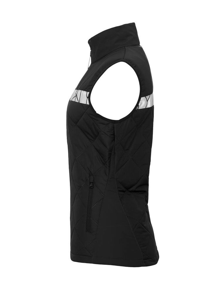 Schwarze Damen-Steppweste mit reflektierenden Einsätzen und Reißverschlusstaschen