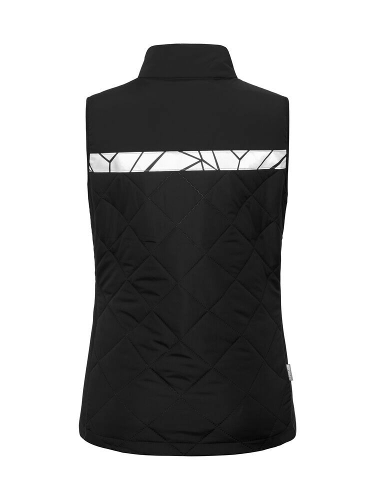 Schwarze Damen-Steppweste mit reflektierenden Einsätzen und Reißverschlusstaschen