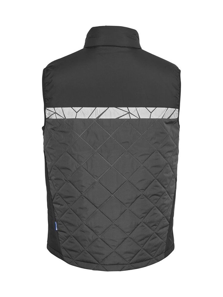Graue Herren-Steppweste mit reflektierenden Einsätzen und Reißverschlusstaschen