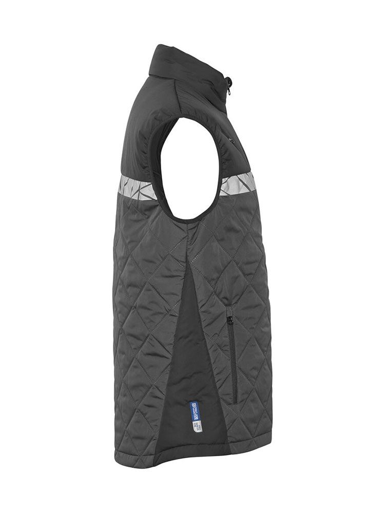 Graue Herren-Steppweste mit reflektierenden Einsätzen und Reißverschlusstaschen