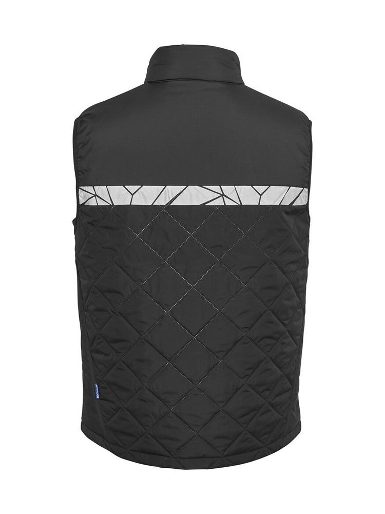 Schwarze Herren-Steppweste mit reflektierenden Einsätzen und funktionalem Schnitt