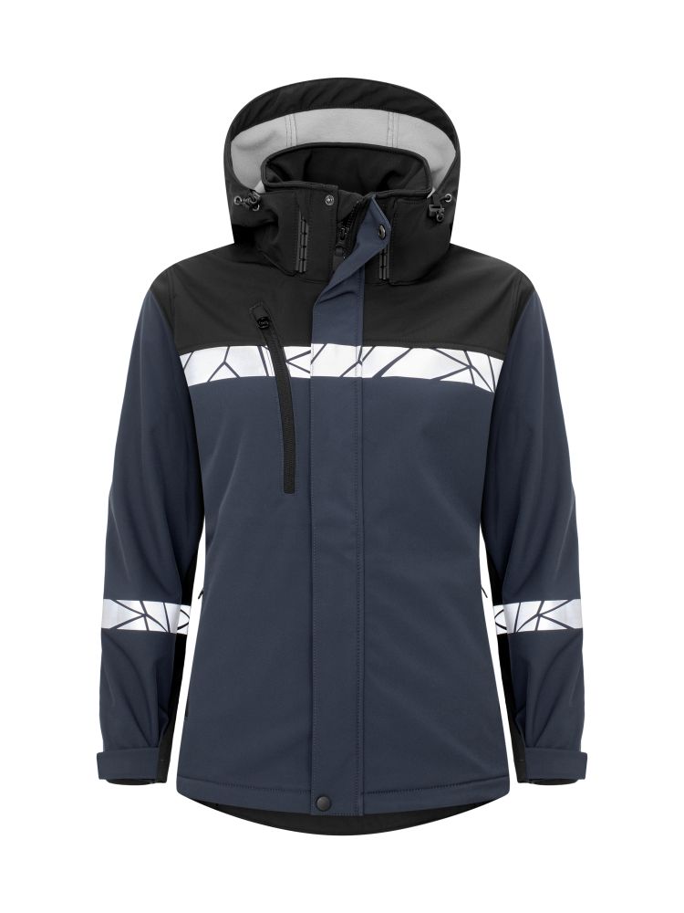 Warnschutz Softshelljacke mit Reflektoren, sportlichem Schnitt und Wetterschutz