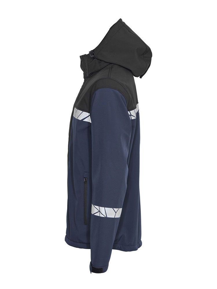 Marineblaue Herren-Softshelljacke mit reflektierenden Einsätzen und Reißverschlusstaschen