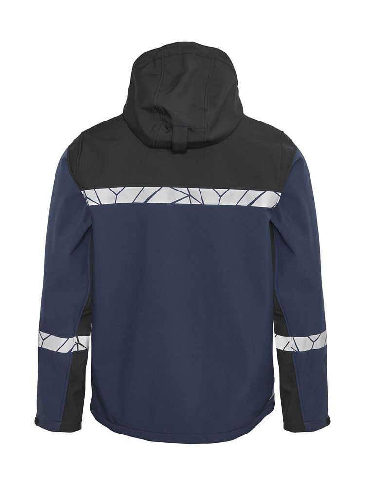 Marineblaue Herren-Softshelljacke mit reflektierenden Einsätzen und Reißverschlusstaschen