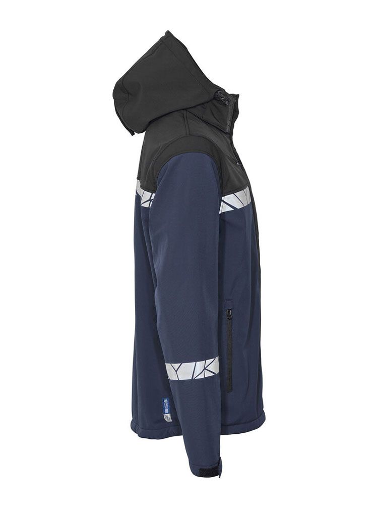 Marineblaue Herren-Softshelljacke mit reflektierenden Einsätzen und Reißverschlusstaschen