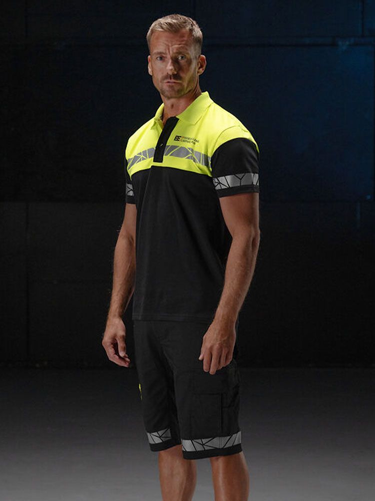 Gelbes Herren-Poloshirt mit reflektierenden Details und klassischem Polokragen