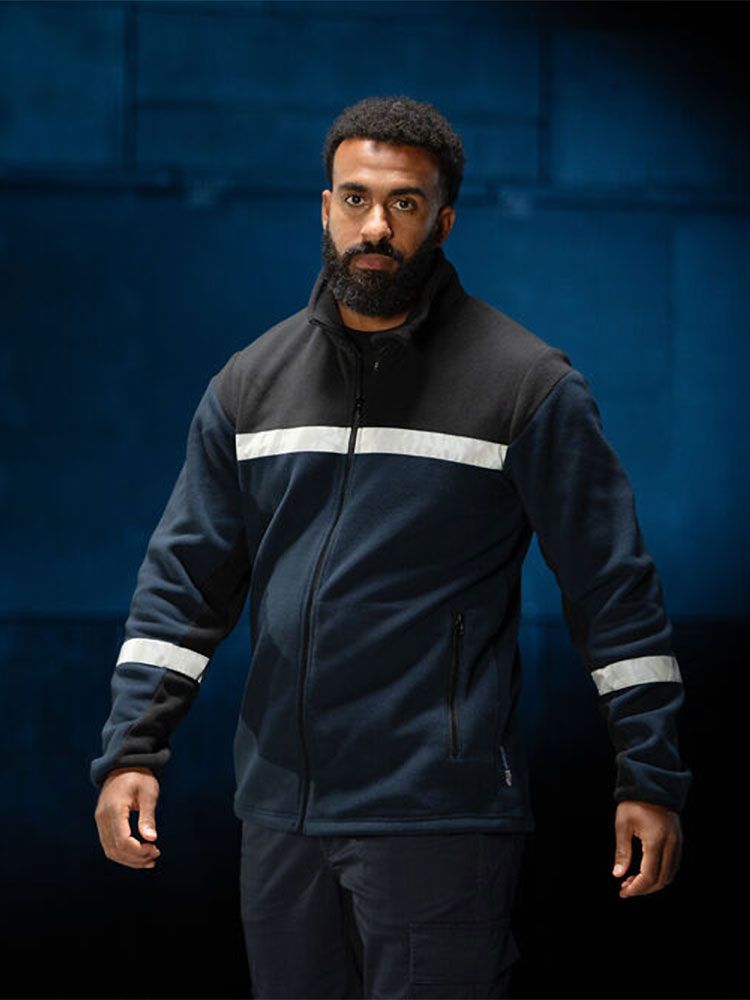 Warnschutz Fleecejacke in marine für Winter mit atmungsaktivem Fleece und klassischem Look
