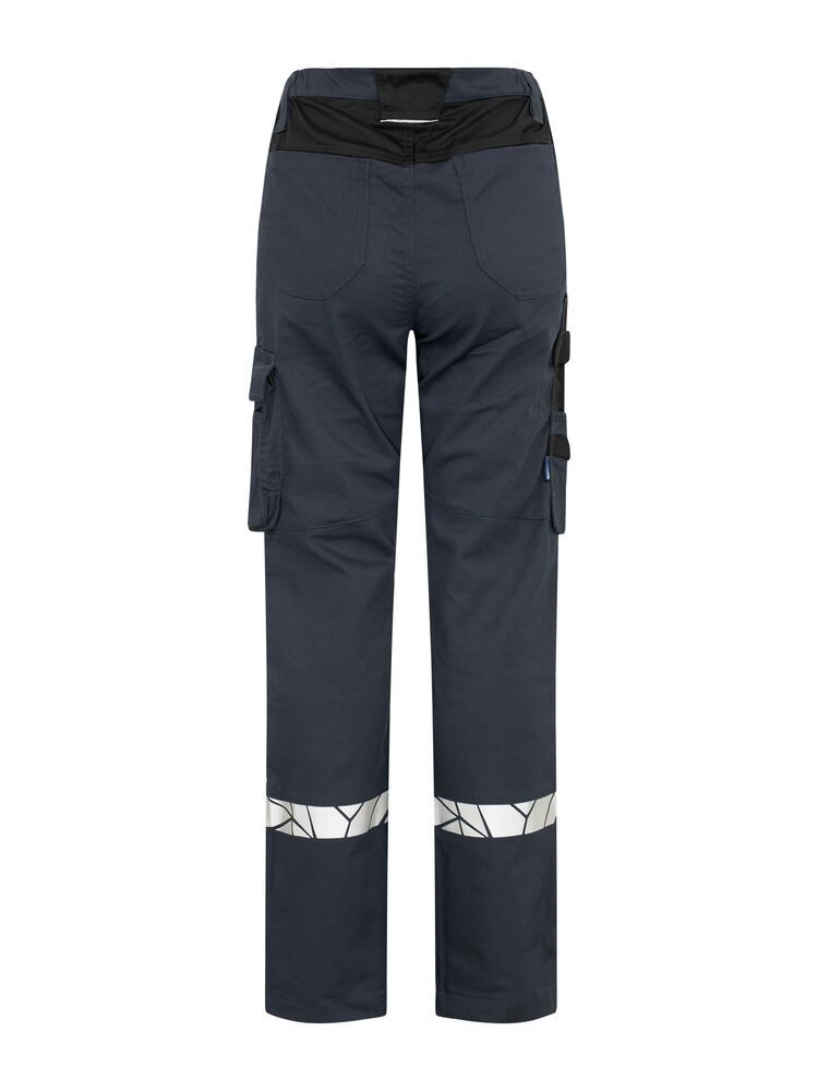 Marineblaue Damen-Arbeitshose mit Reflektoren, funktionalem Schnitt und Cargotasche