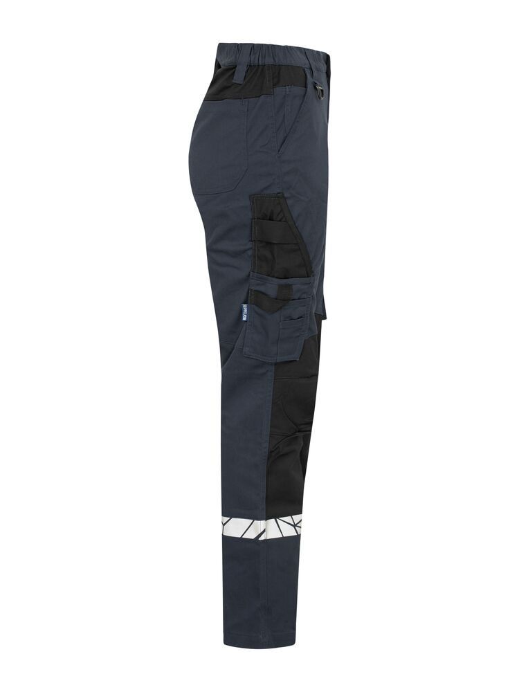 Marineblaue Damen-Arbeitshose mit Reflektoren, funktionalem Schnitt und Cargotasche