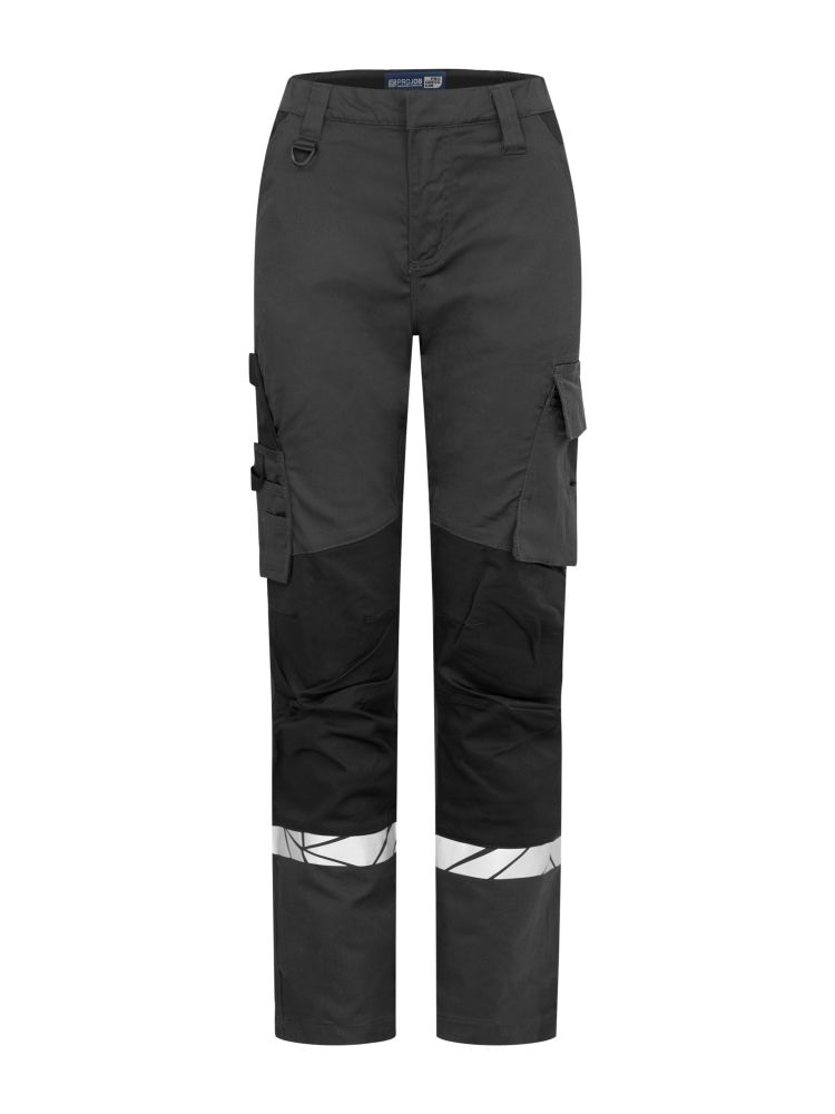 Graue Damen-Arbeitshose mit Reflektoren, funktionalem Schnitt und Cargotasche