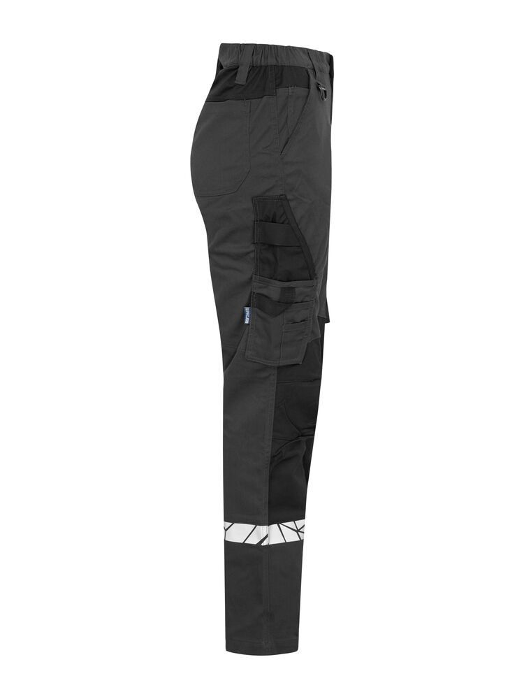 Graue Damen-Arbeitshose mit Reflektoren, funktionalem Schnitt und Cargotasche