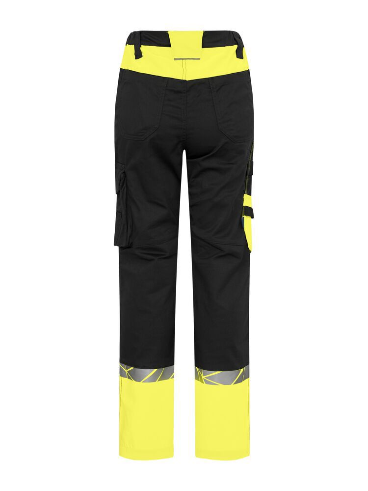 Gelbe Warnschutz Arbeitshose mit Reflektoren, funktionalem Schnitt und Cargotasche