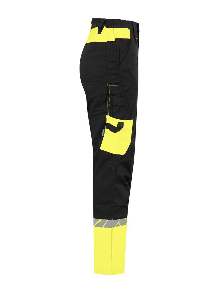 Gelbe Warnschutz Arbeitshose mit Reflektoren, funktionalem Schnitt und Cargotasche