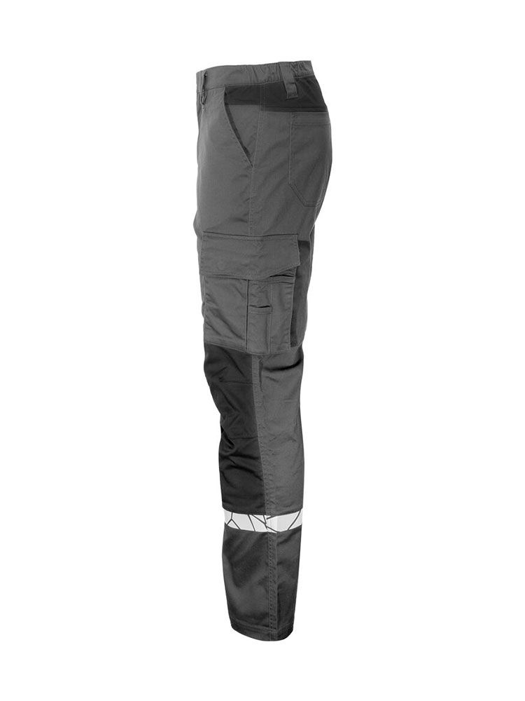 Graue Herren Warnschutzhose mit Reflektoren, Cargotasche und funktionalem Schnitt