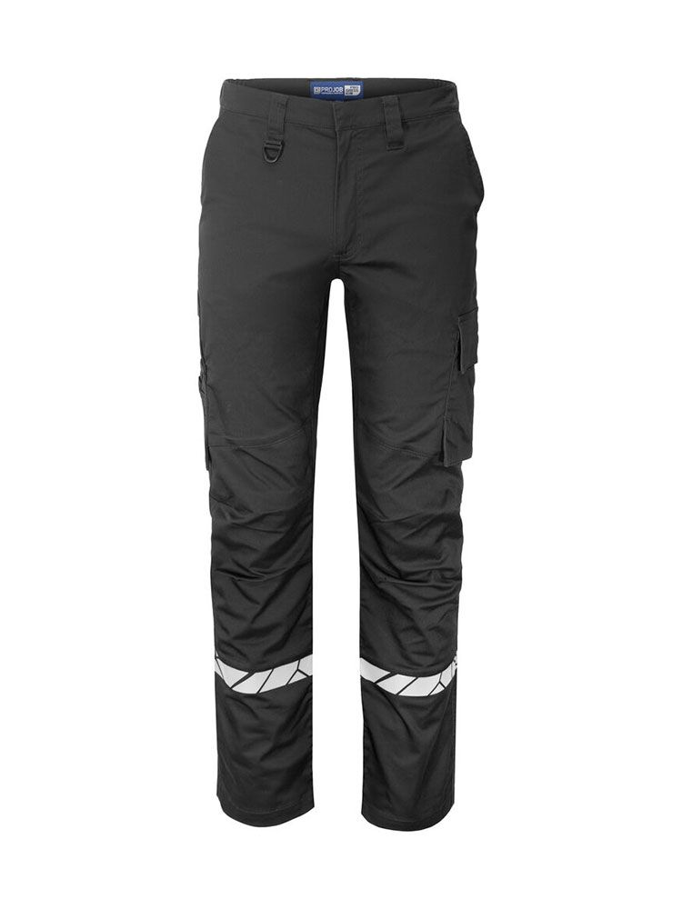 Schwarze Herren-Arbeitshose mit Reflektoren, Cargotasche und klassischem Schnitt