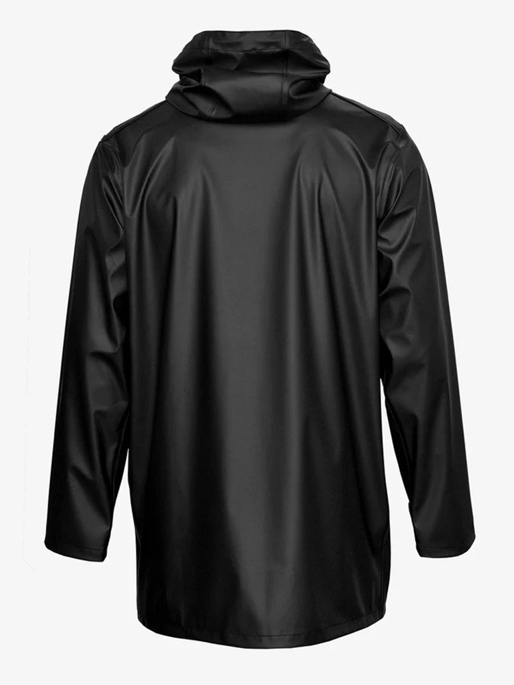 Regenmantel Unisex in Schwarz, mattes Finish, Kapuze, wasserdicht mit verschweißten Nähten