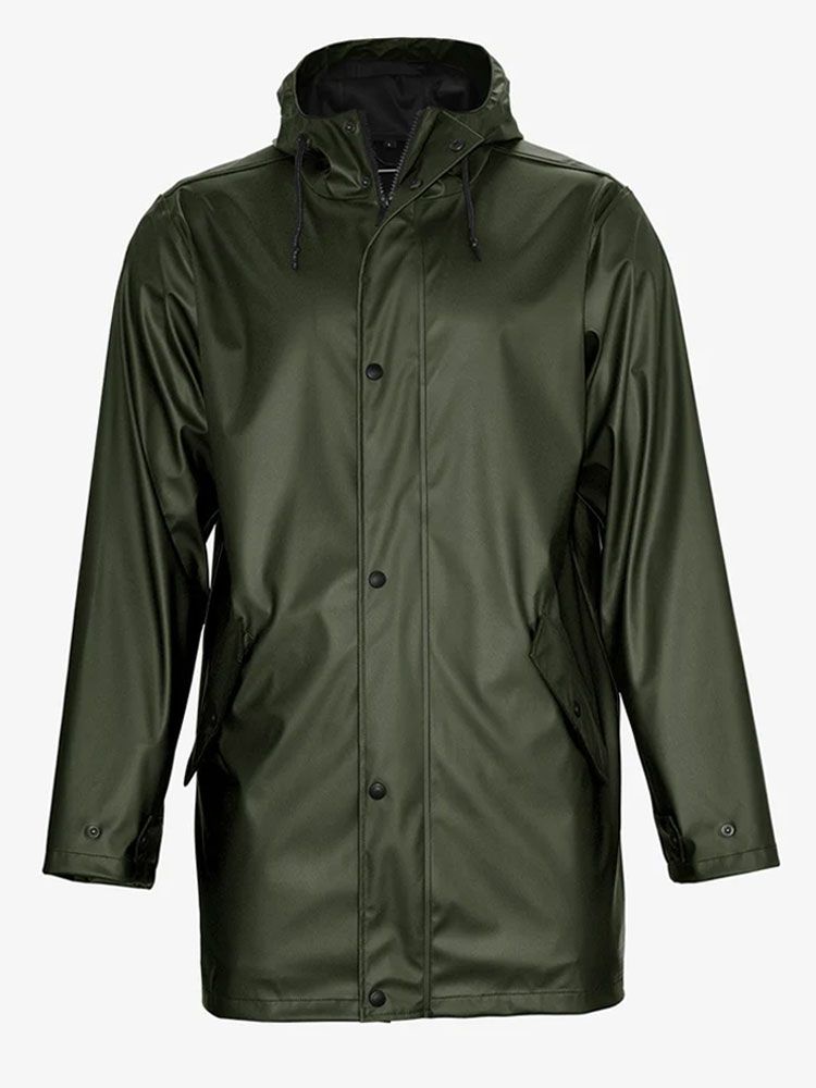 Regenmantel Olivgrün, mattes Finish, Kapuze, wasserdicht mit verschweißten Nähten