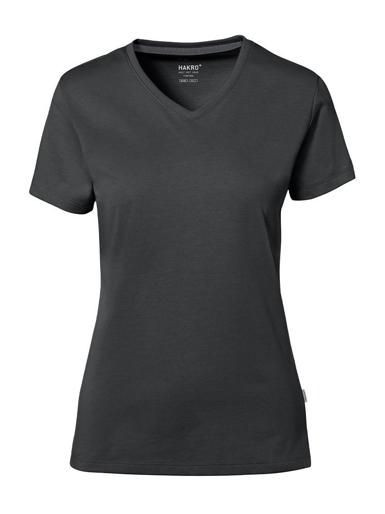 Damen T-Shirt in Karbongrau mit V-Ausschnitt – elegant, figurbetont und funktional