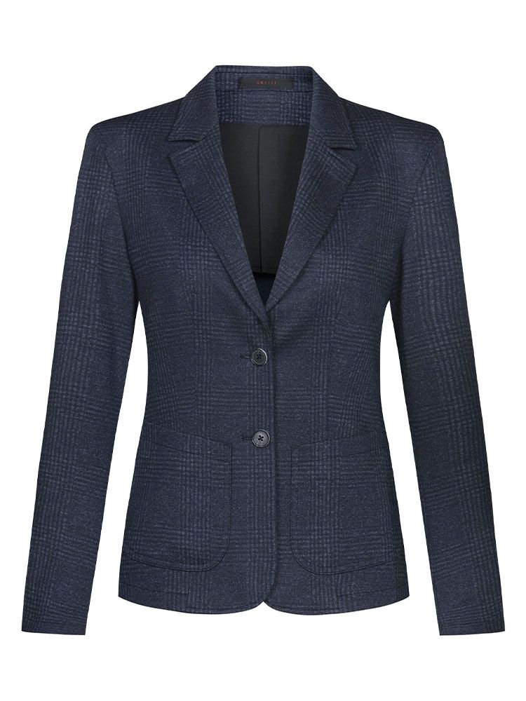 Damen Kurzblazer Glencheck blau in Casual Regular Fit aus elastischem Jersey