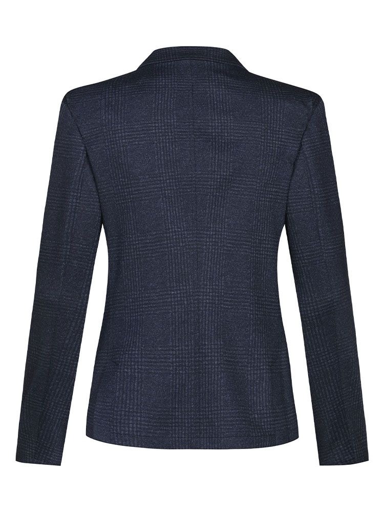 Damen Kurzblazer Glencheck blau in Casual Regular Fit aus elastischem Jersey