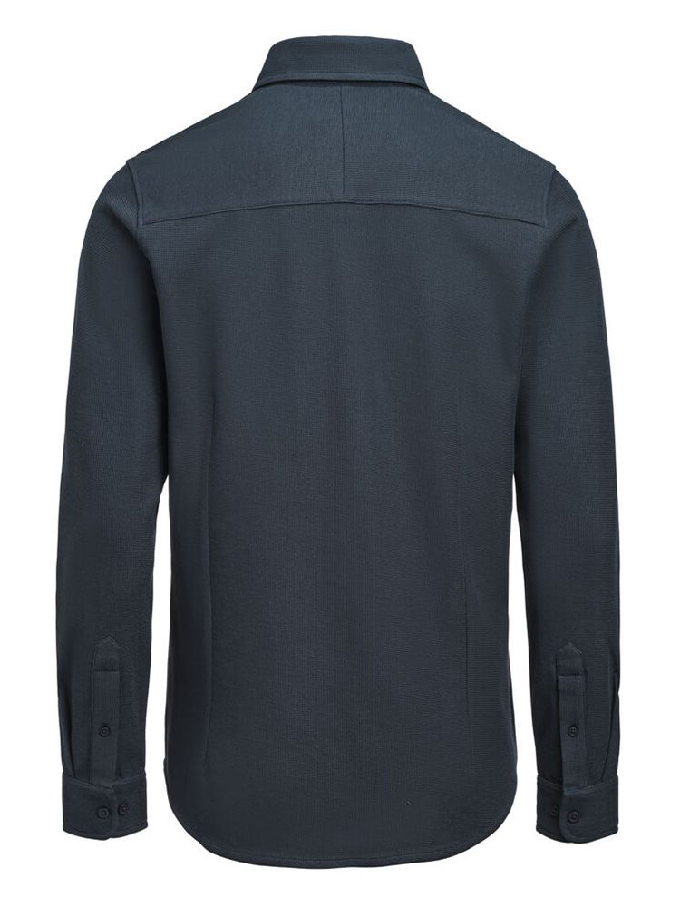 Business-Casual Herrenhemd in Marine Blau aus Waffelstrick mit verdecktem Button-Down-Kragen