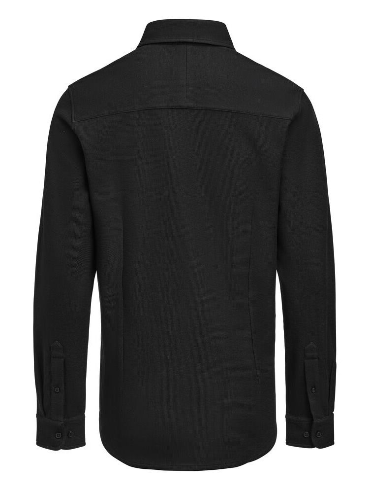 Business-Casual Herrenhemd in Schwarz aus Waffelstrick mit verdecktem Button-Down-Kragen