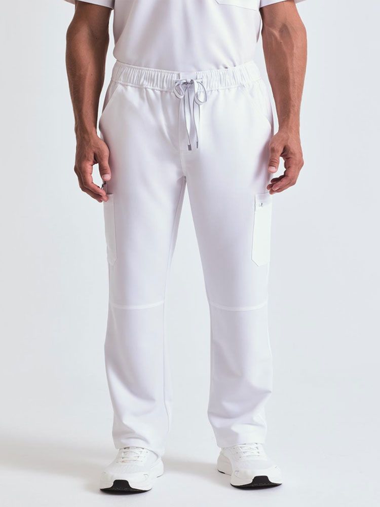 Cargo Stretch Hose Herren in Weiß mit Seitentaschen und Kordelzug für den Berufsalltag