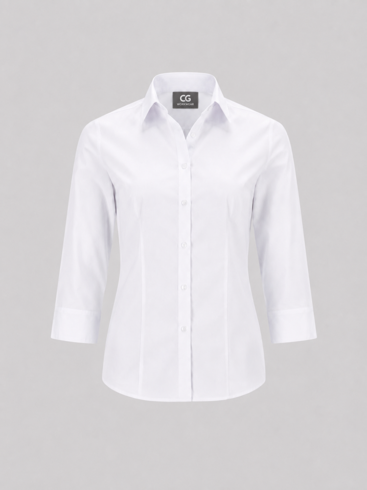 Weiße Damen Bluse 3/4 Arm Sterling mit klassischem Kragen und Stretch-Anteil