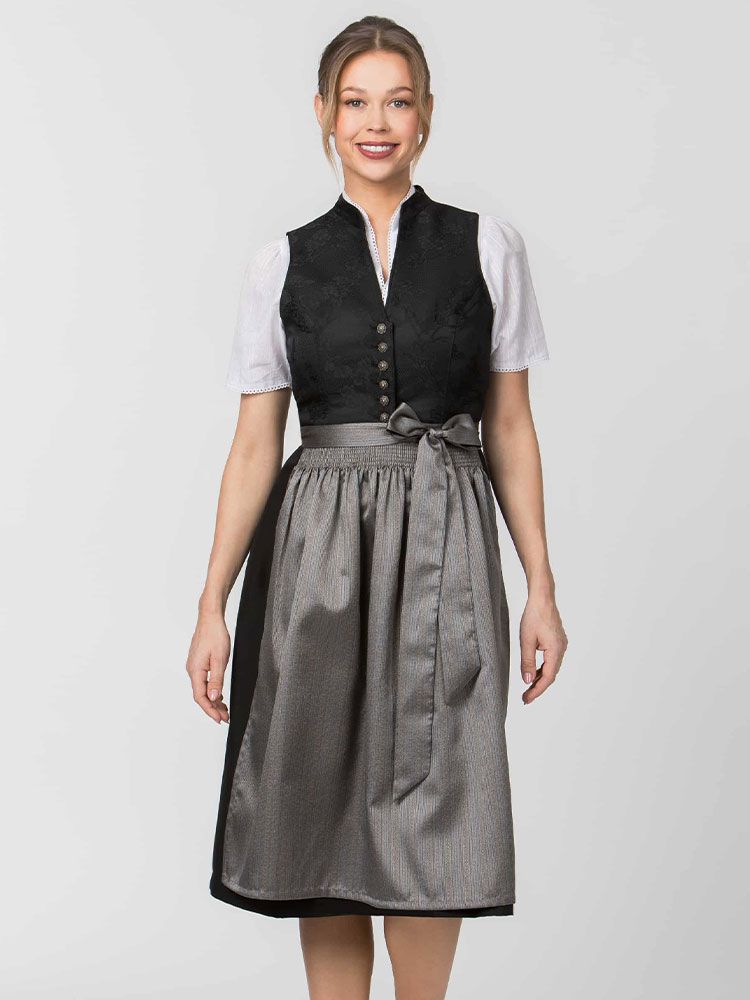 Graue Dirndlschürze Annika 70 cm für Gastro Dirndl in Hotel und Service