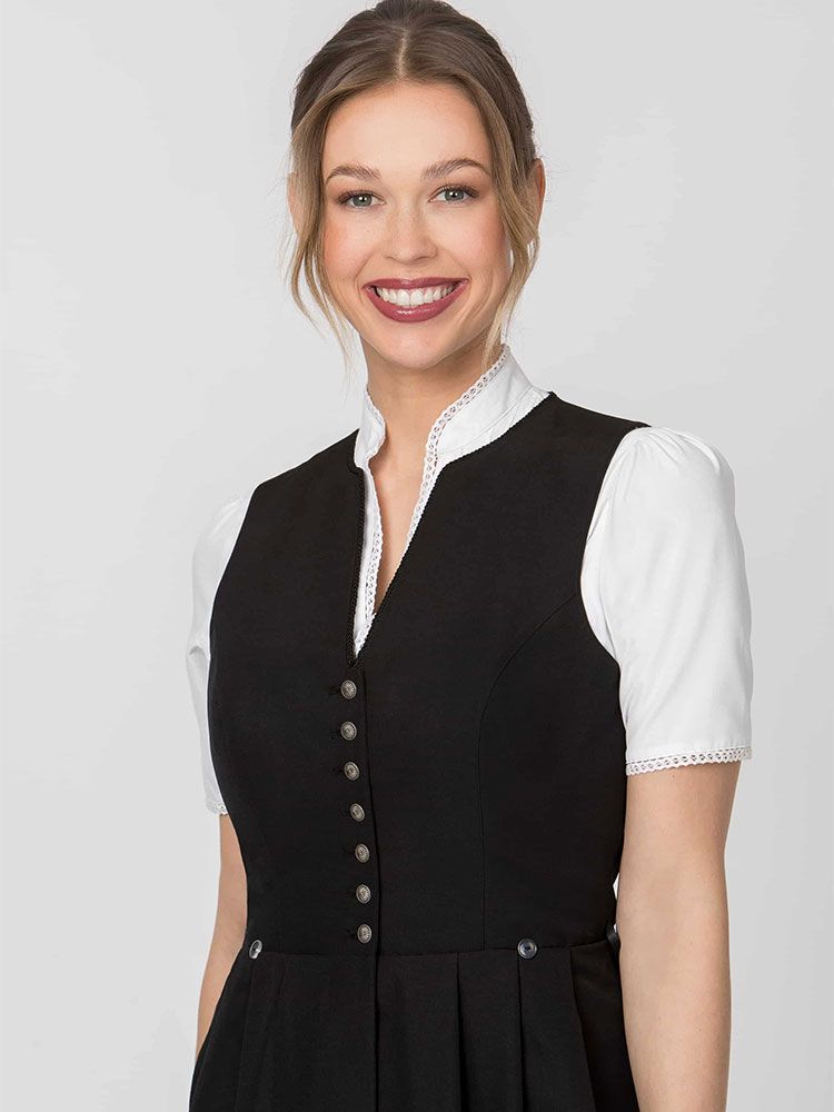 Schwarzes Gastro Dirndl Elsa mit Knopfleiste für Gastronomie Hotel und Service