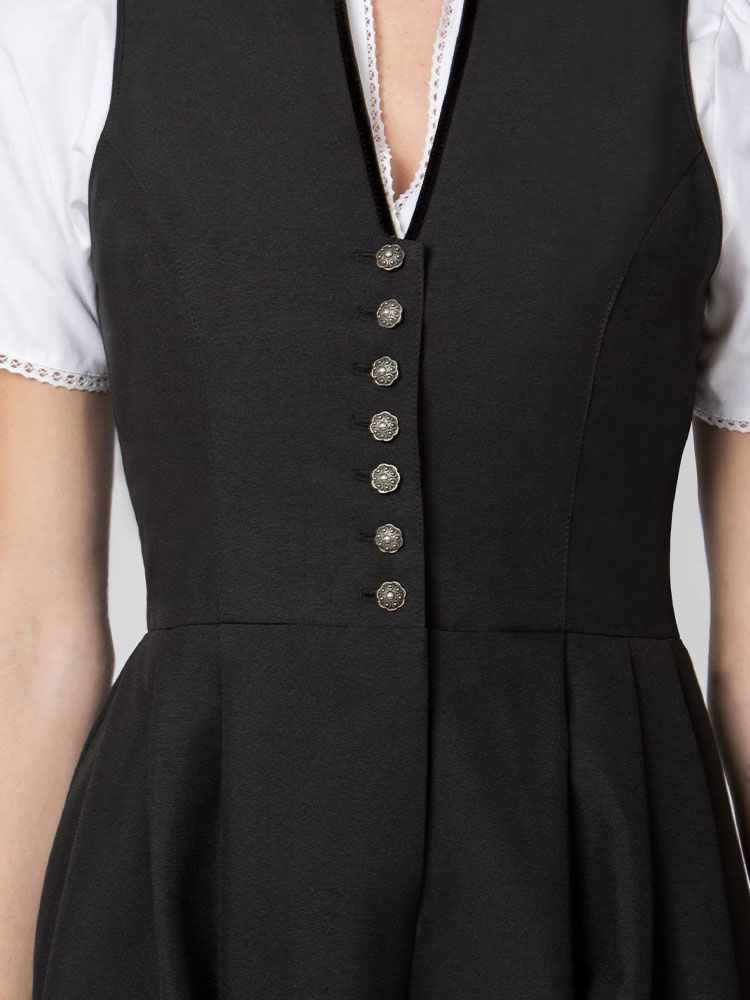 Schwarzes Waschdirndl Akina für Gastronomie Hotel und Service mit langem Rock