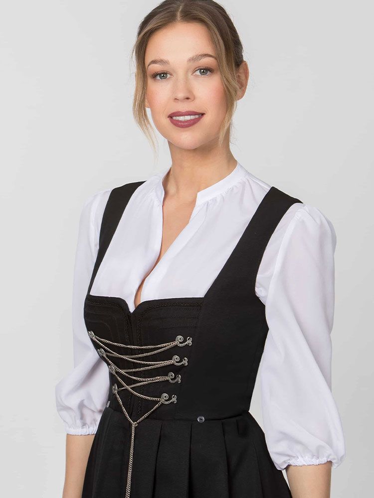 Schwarzes Gastro Waschdirndl Amber mit Schnürung und Schubtasche für Hotel und Service