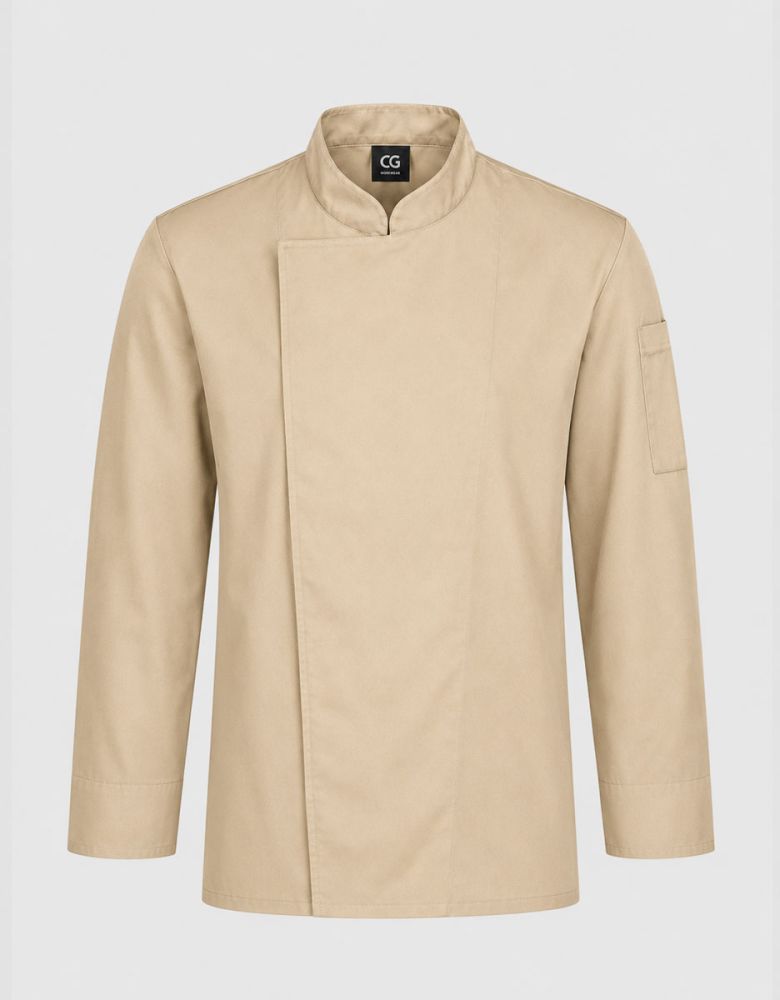 Kochjacke Herren Gallup in Khaki mit Stehkragen und verdeckter Druckknopfleiste