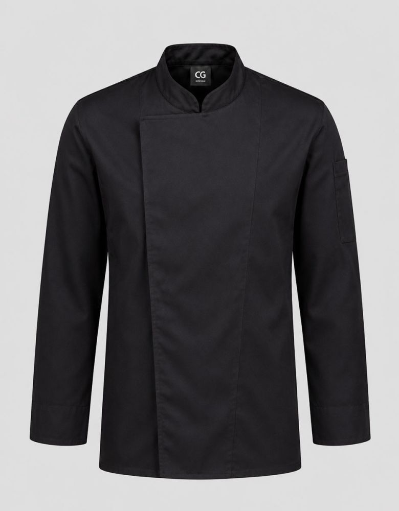 Schwarze Kochjacke Herren Gallup als moderne Bäckerkleidung mit Stehkragen