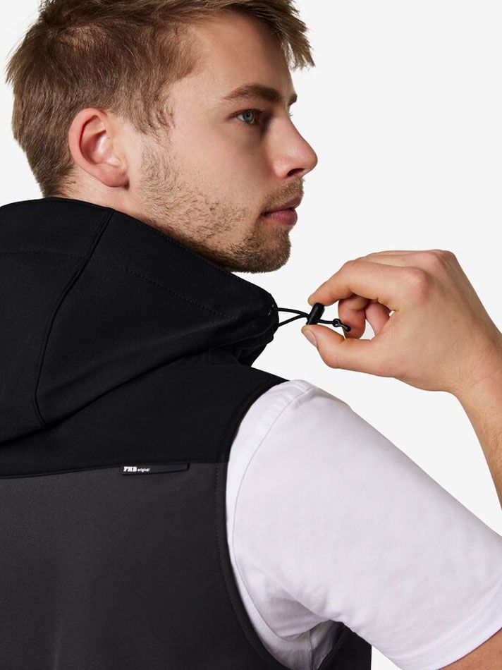 FHB Softshellweste in Anthrazit-Schwarz mit Kapuze für Arbeit, Handwerk und Outdoor-Einsatz
