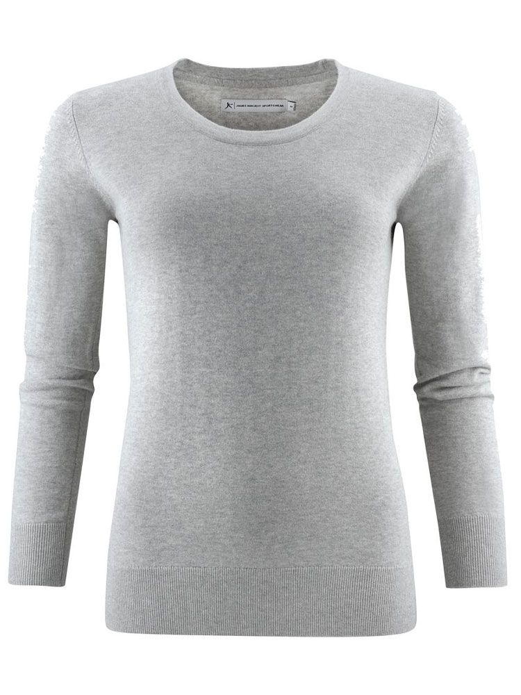 James Harvest Damen Strickpullover mit U-Ausschnitt Grau Meliert