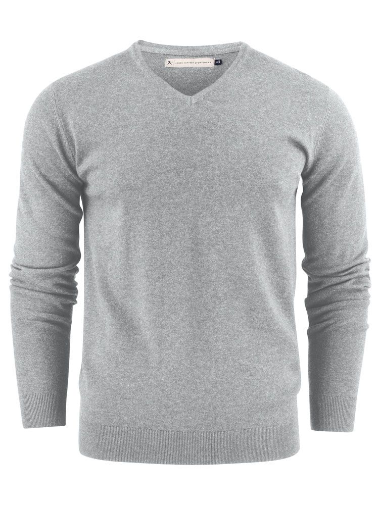 James Harvest Herren Strickpullover mit V-Ausschnitt Grau Meliert